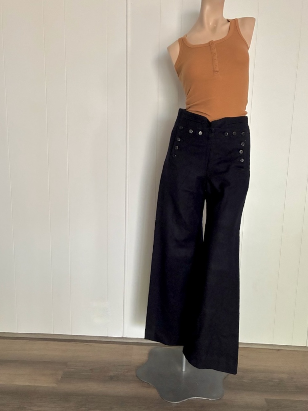 1940s Blue Wool Pants U.S. Navy Seamans Sailor 13 Buttons Flap W32 Inseam 32